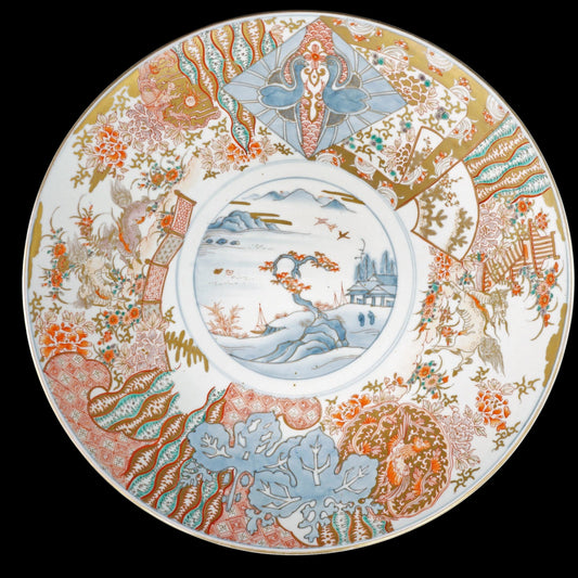 Very Large Japanese Imari Polychrome Charger 18 in with Dragon, Phoenix, Kirins Mid 19th Century - Bear and Raven Antiques