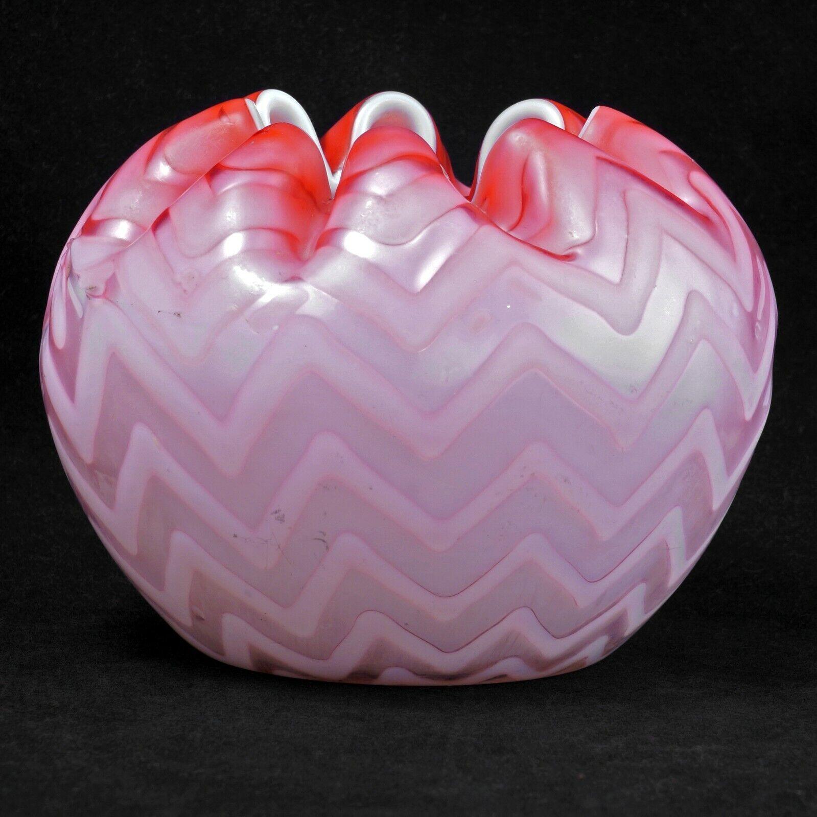Victorian Cased Satin Cranberry Colored Glass Crimped Edged Vase Late 19th C - Bear and Raven Antiques