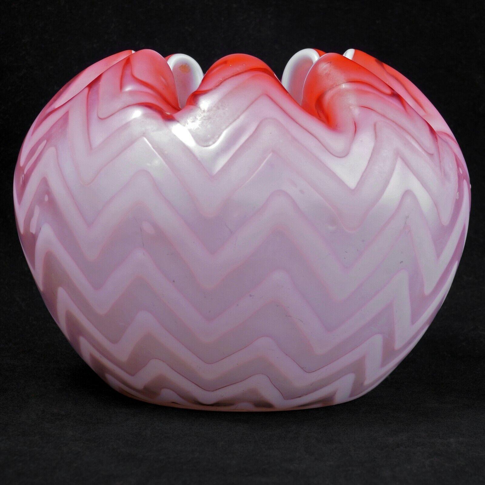 Victorian Cased Satin Cranberry Colored Glass Crimped Edged Vase Late 19th C - Bear and Raven Antiques