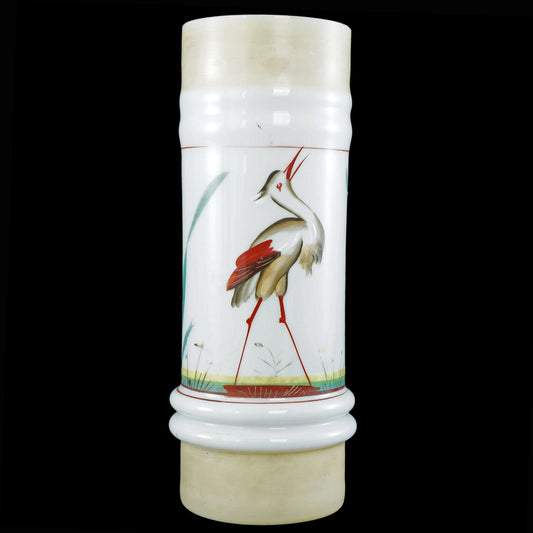 Victorian Cylindrical Glass Vase with Heron - Bear and Raven Antiques
