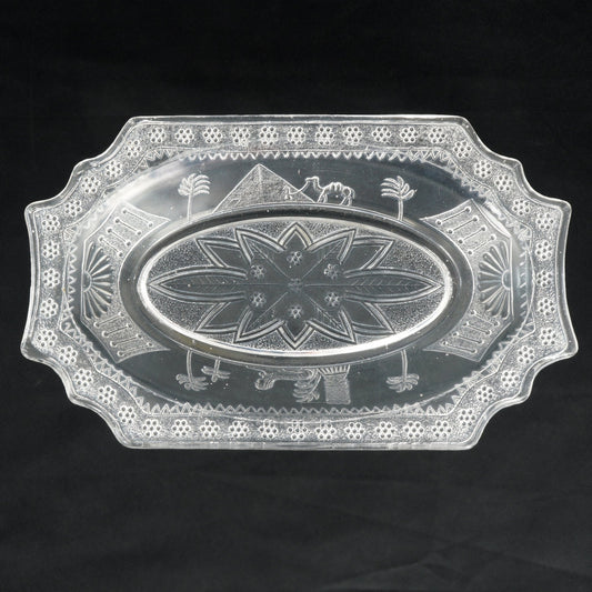 Victorian Egyptian Revival Relish EAPG Dish Sphynx and Pyramid 19th Century - Bear and Raven Antiques