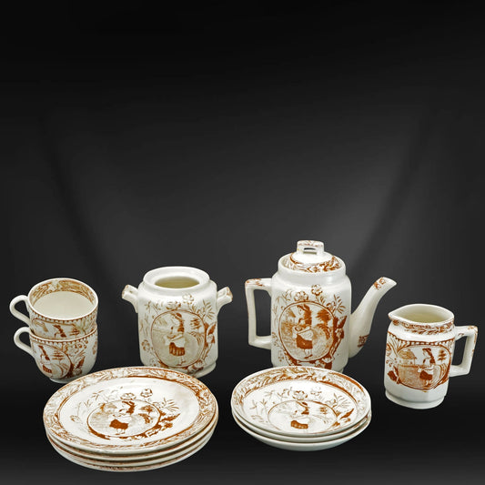 Victorian English Staffordshire Transferware Little Mae Partial Tea Set 19th Century - Bear and Raven Antiques
