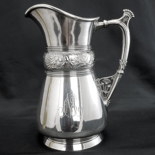 Victorian Meriden Monogrammed Silverplate Pitcher Late 19th Century - Bear and Raven Antiques