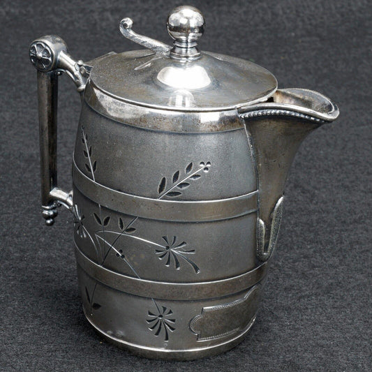 Victorian Simpson Hall Miller Silver Plate Syrup Barrel Shaped Circa 1870 - Bear and Raven Antiques
