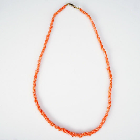 Vintage 24” Long Graduated Braided Pink Coral Bead Necklace - Bear and Raven Antiques