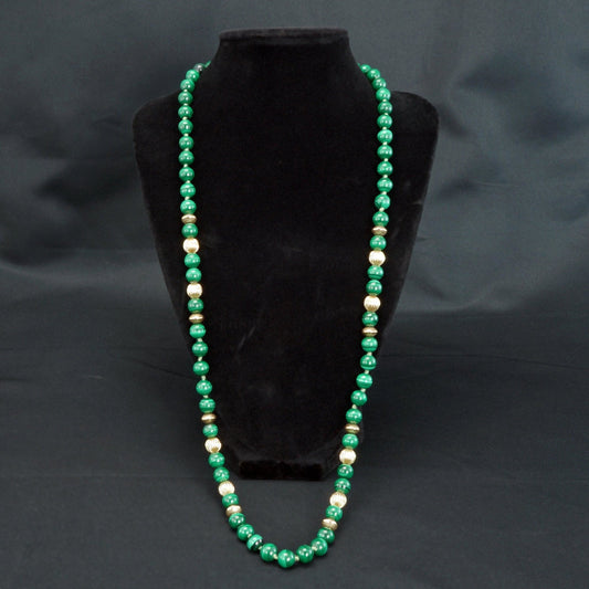 Vintage 27 in Malachite and Gilt Bead Necklace 1960’s or 1970s - Bear and Raven Antiques