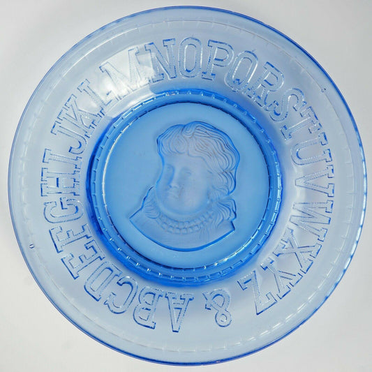 Vintage Clay's Crystal Works Cobalt Blue Child's Alphabet 8” Plate - Bear and Raven Antiques