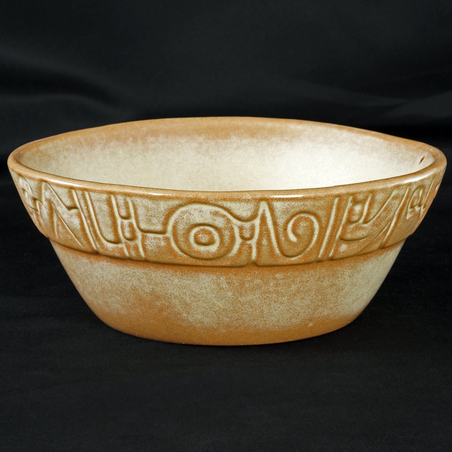 Vintage Frankoma Mayan Aztec Pattern Salad Bowls #7XL Dessert Gold - Set of 4 - Bear and Raven Antiques