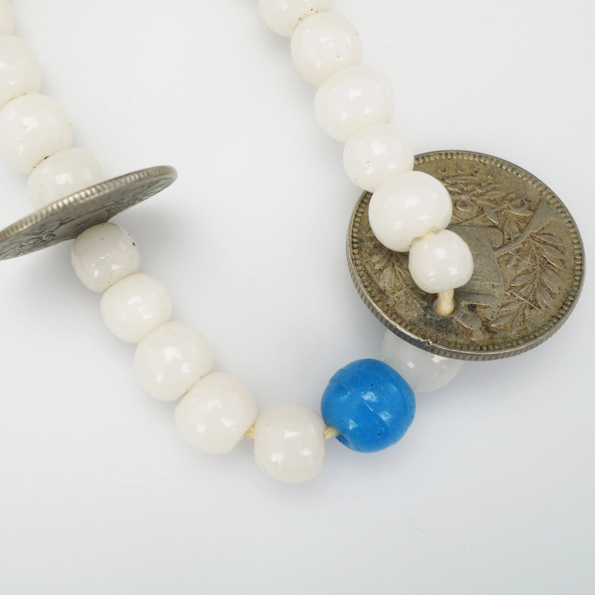 Vintage Peking Glass Bead and Guatemalan Coin Chachal/Necklace - Bear and Raven Antiques