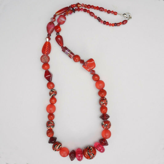 Vintage Red Necklace with Glass, Wood, Coral, Plastic and Ceramic Beads - Bear and Raven Antiques