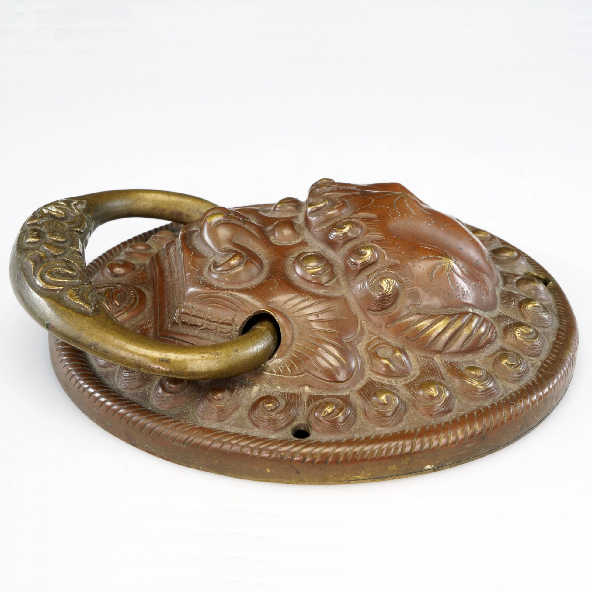 Vintage Sino Tibetan Foo Lion Brass Door Knocker - Bear and Raven Antiques