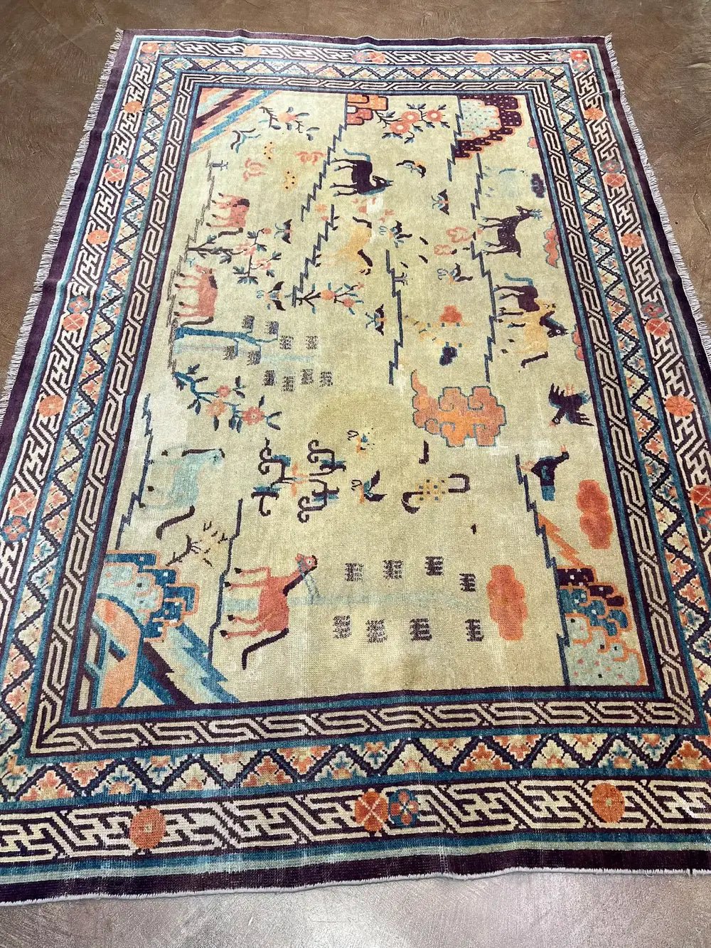 19th C Chinese Ivory 8 Horses Pictorial Ningxia Rug 6′ X 9′ - Bear and Raven Antiques