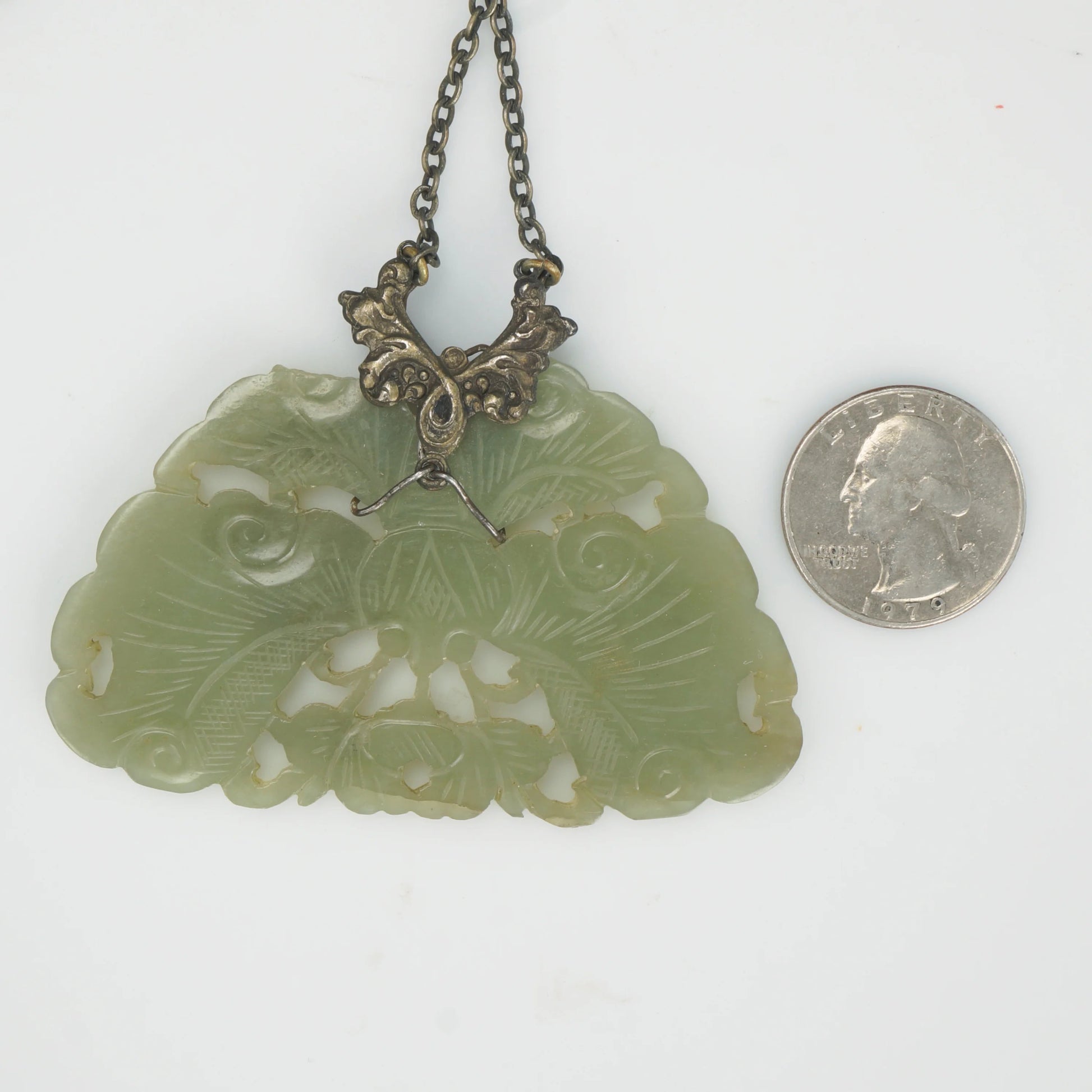 19th C Chinese Jade Butterfly Necklace Late Qing - Bear and Raven Antiques