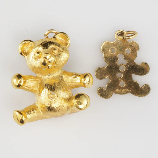 2 pc Lot Vintage Tiny Gold Filled Teddy Bear Charms/Pendants - Bear and Raven Antiques
