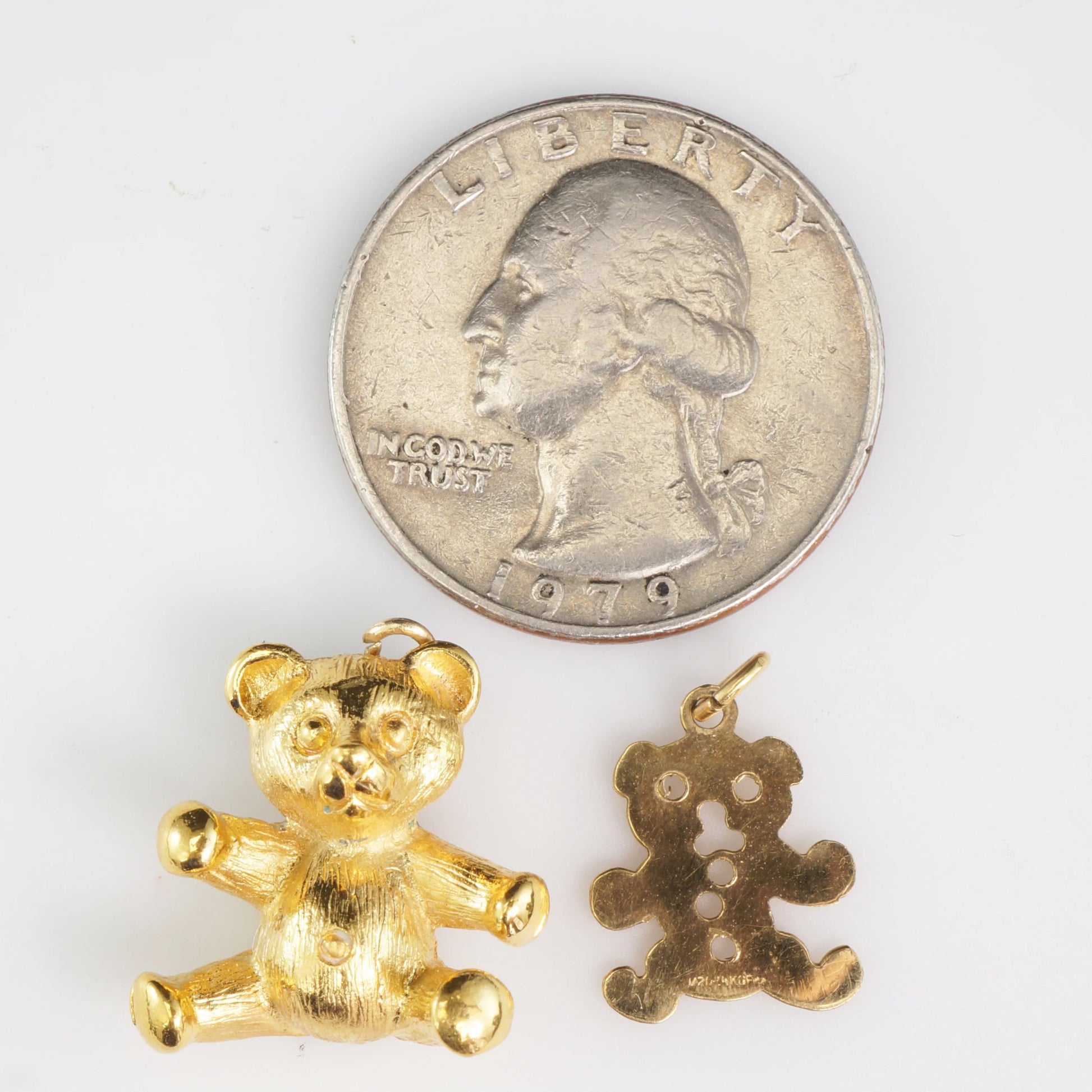 2 pc Lot Vintage Tiny Gold Filled Teddy Bear Charms/Pendants - Bear and Raven Antiques