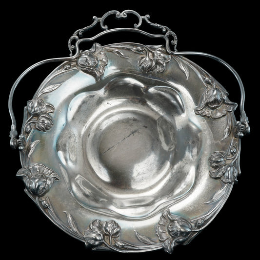 Art Nouveau Cake Basket Silver Plate Circa 1900