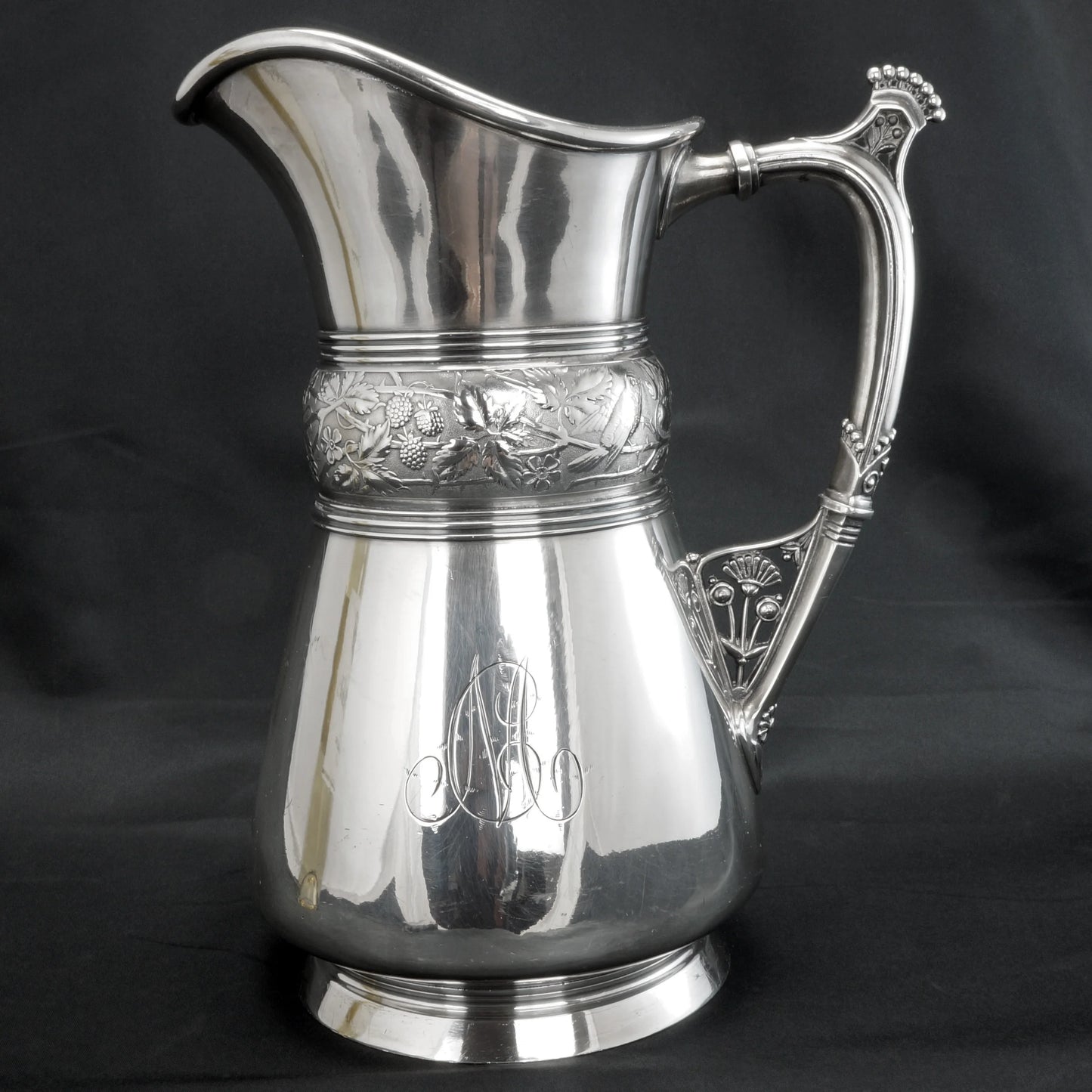 Victorian Meriden Monogrammed Silverplate Pitcher Late 19th Century