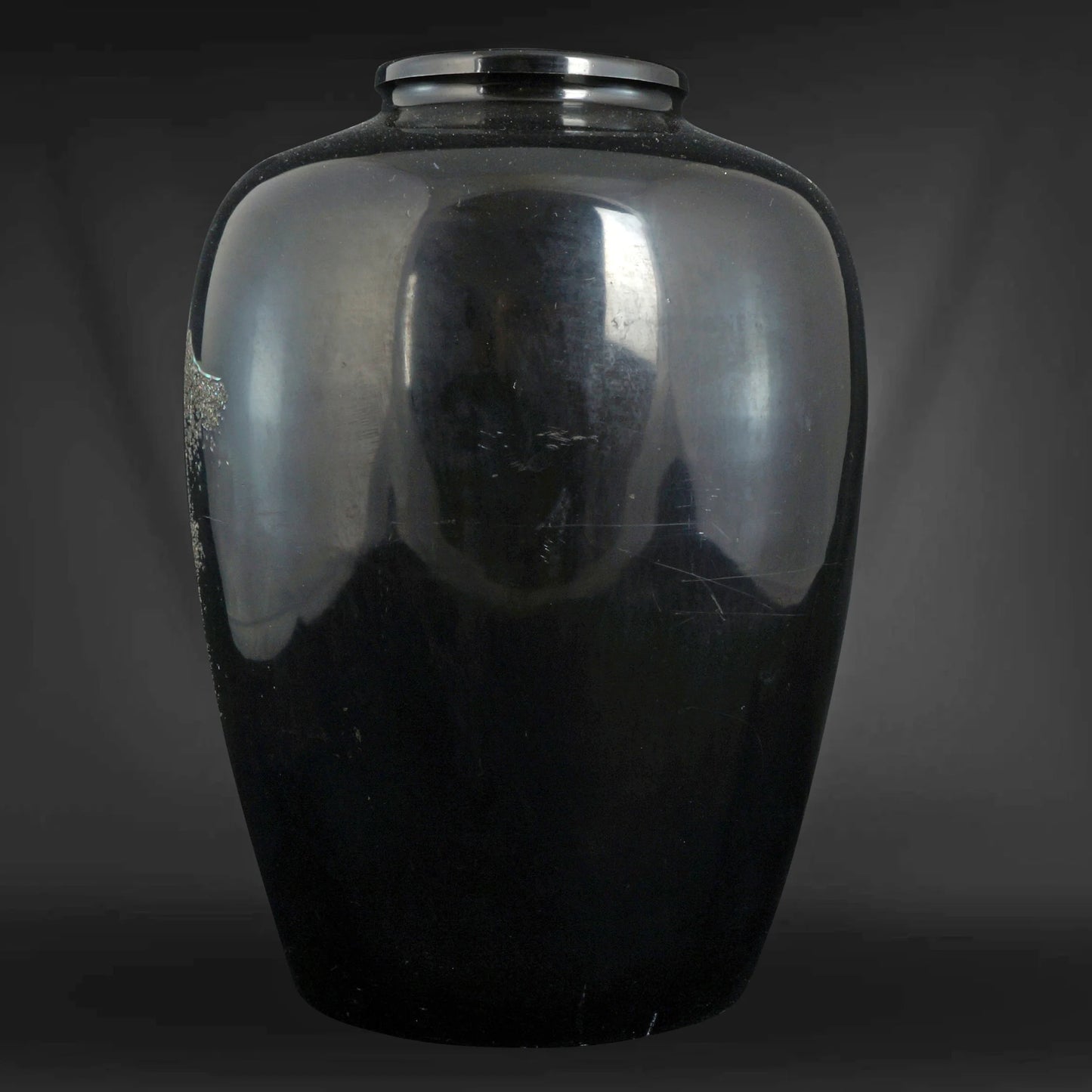 Korean Lacquer Mother of Pearl Vase Temple and Scholars Circa 1920