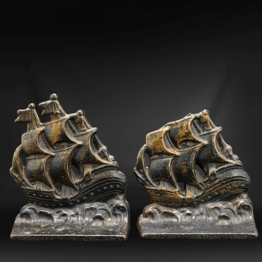 Pair of Sailing Ship Cast Iron Bookends Verona Circa 1925