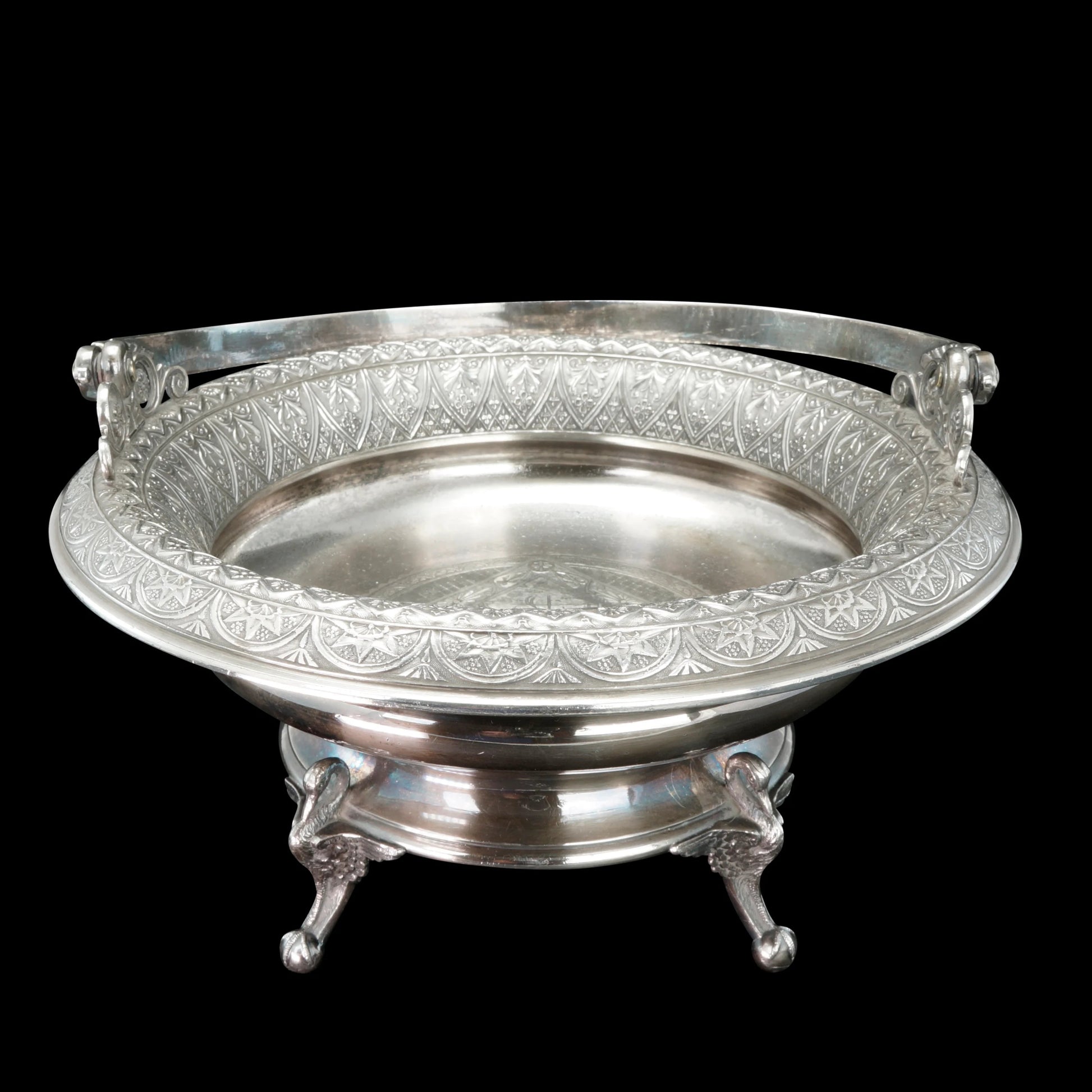 Aesthetic Movement Victorian Derby Silver Plate Cake Basket Circa 1883 - Bear and Raven Antiques