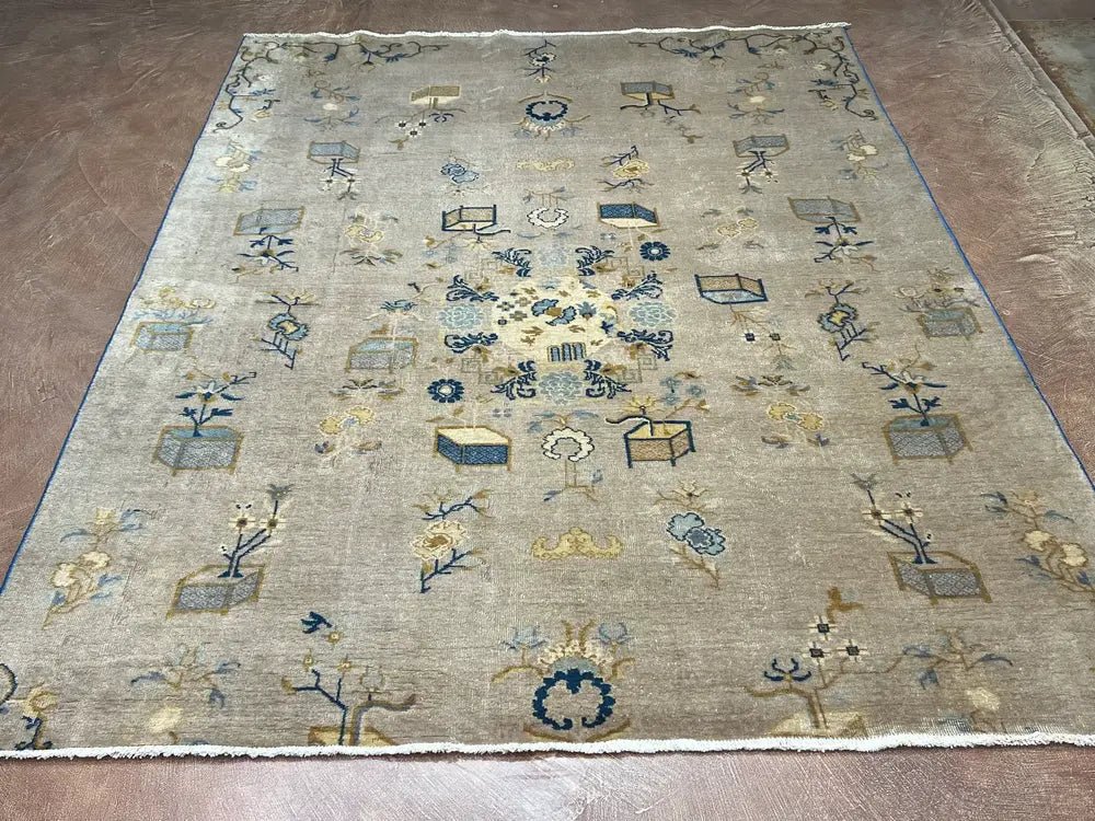 Antique Chinese Beige Nichols Rug 7′ X 10′ - Bear and Raven Antiques