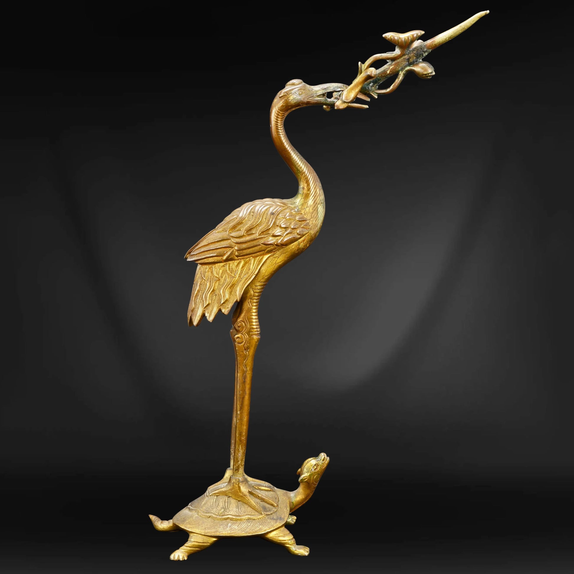 Antique Chinese Gilt Bronze Crane Figure Incense Holder 18th/19th Century - Bear and Raven Antiques