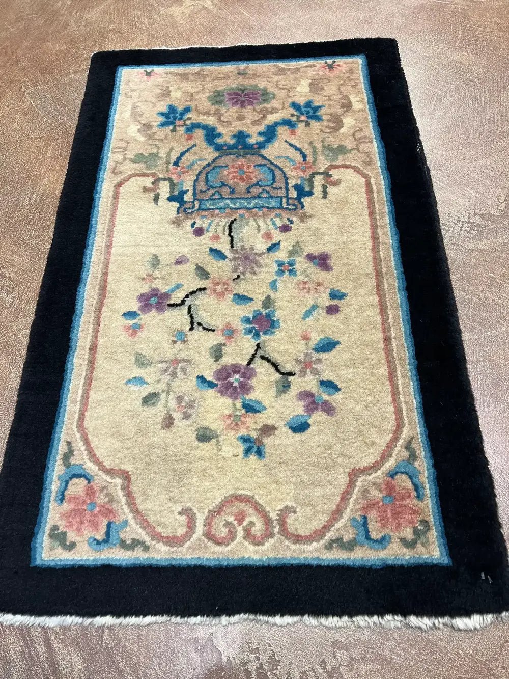 Antique Chinese Ivory Peking Rug 2′ X 3 - Bear and Raven Antiques