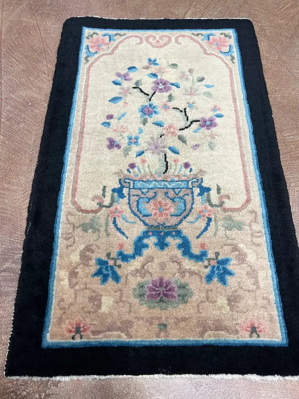 Antique Chinese Ivory Peking Rug 2′ X 3 - Bear and Raven Antiques