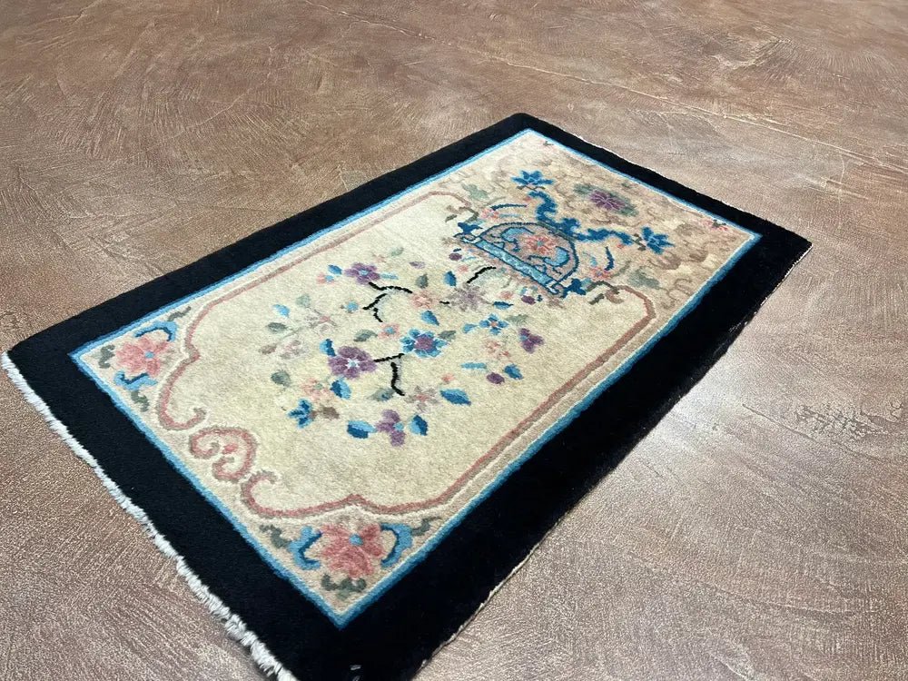 Antique Chinese Ivory Peking Rug 2′ X 3 - Bear and Raven Antiques