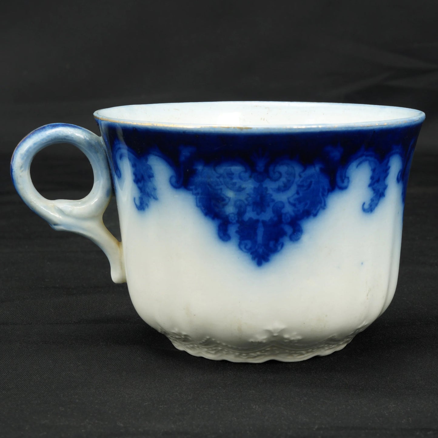 Antique English Flow Blue Teacup and Saucer Johnson Bros Georgia - Bear and Raven Antiques