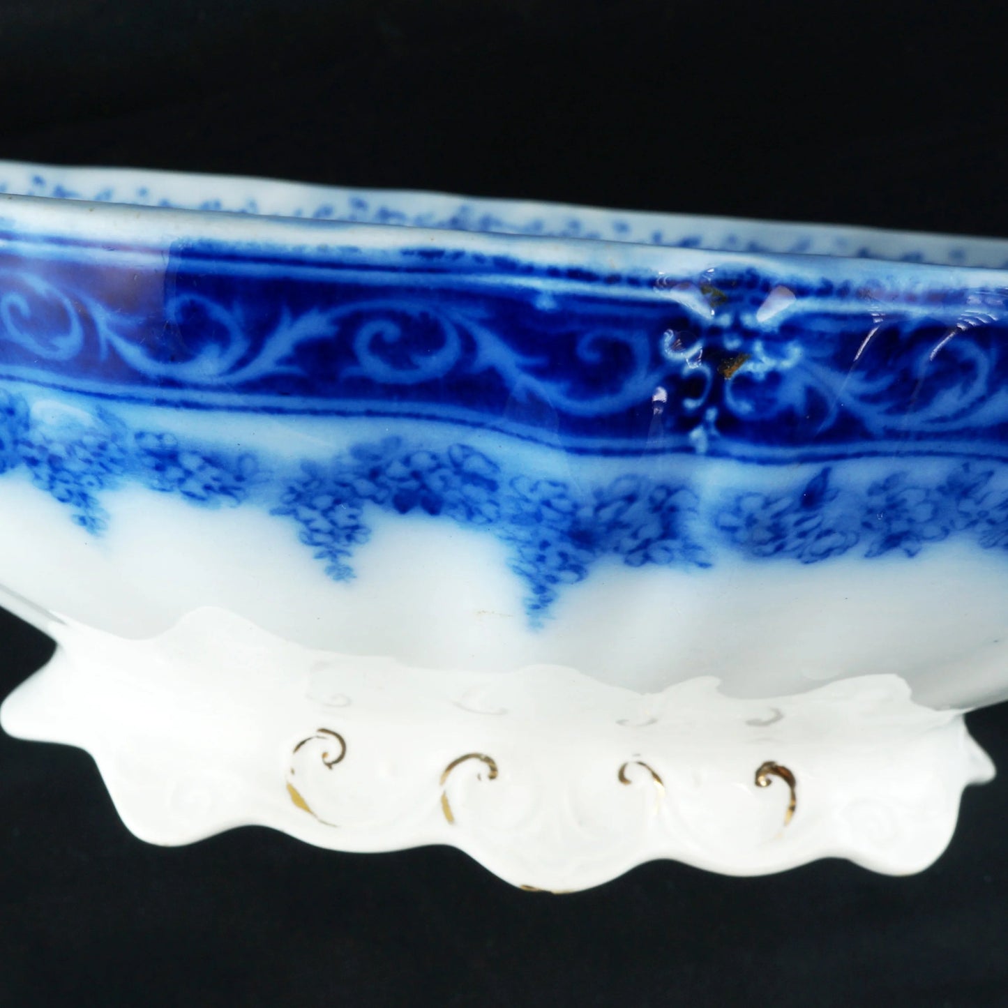 Antique Flow Blue Covered Tureen Serving Dish Ridgeway Sefton Pattern - Bear and Raven Antiques