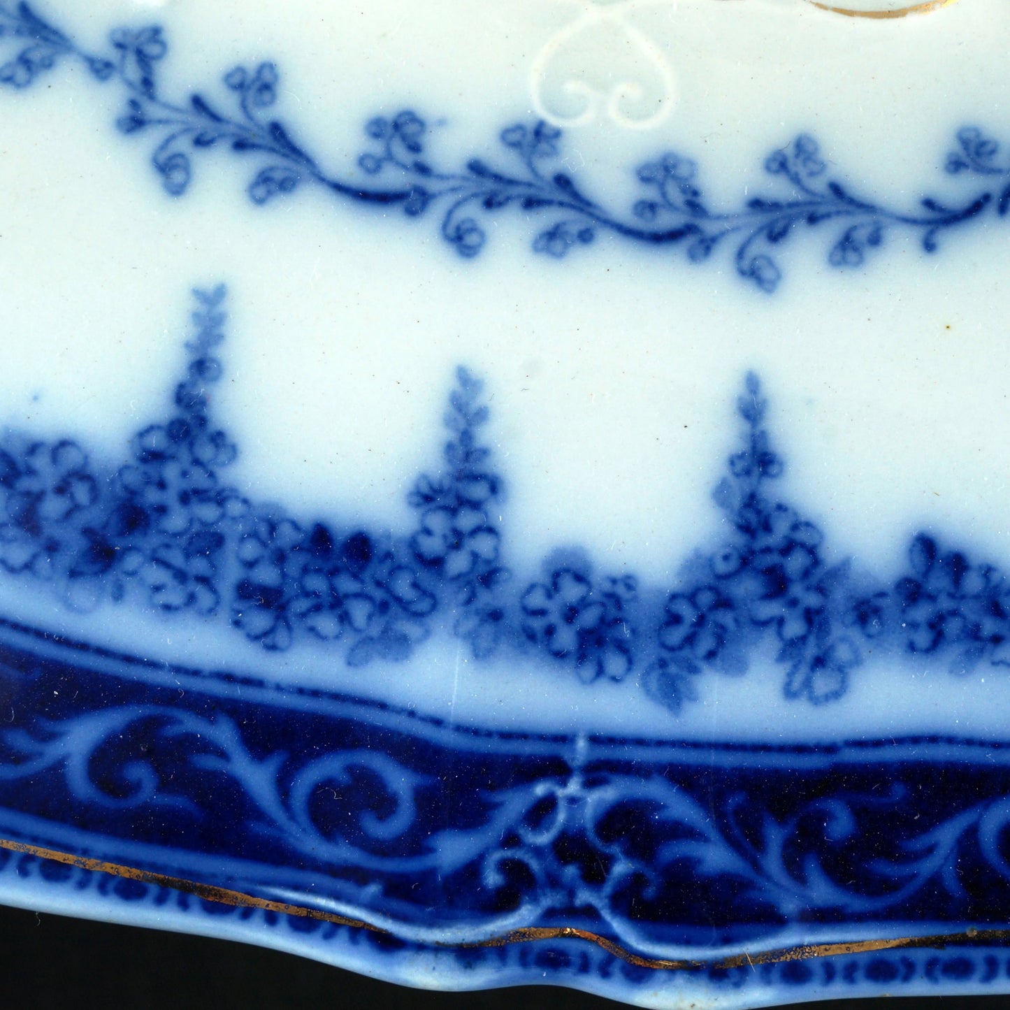 Antique Flow Blue Covered Tureen Serving Dish Ridgeway Sefton Pattern - Bear and Raven Antiques