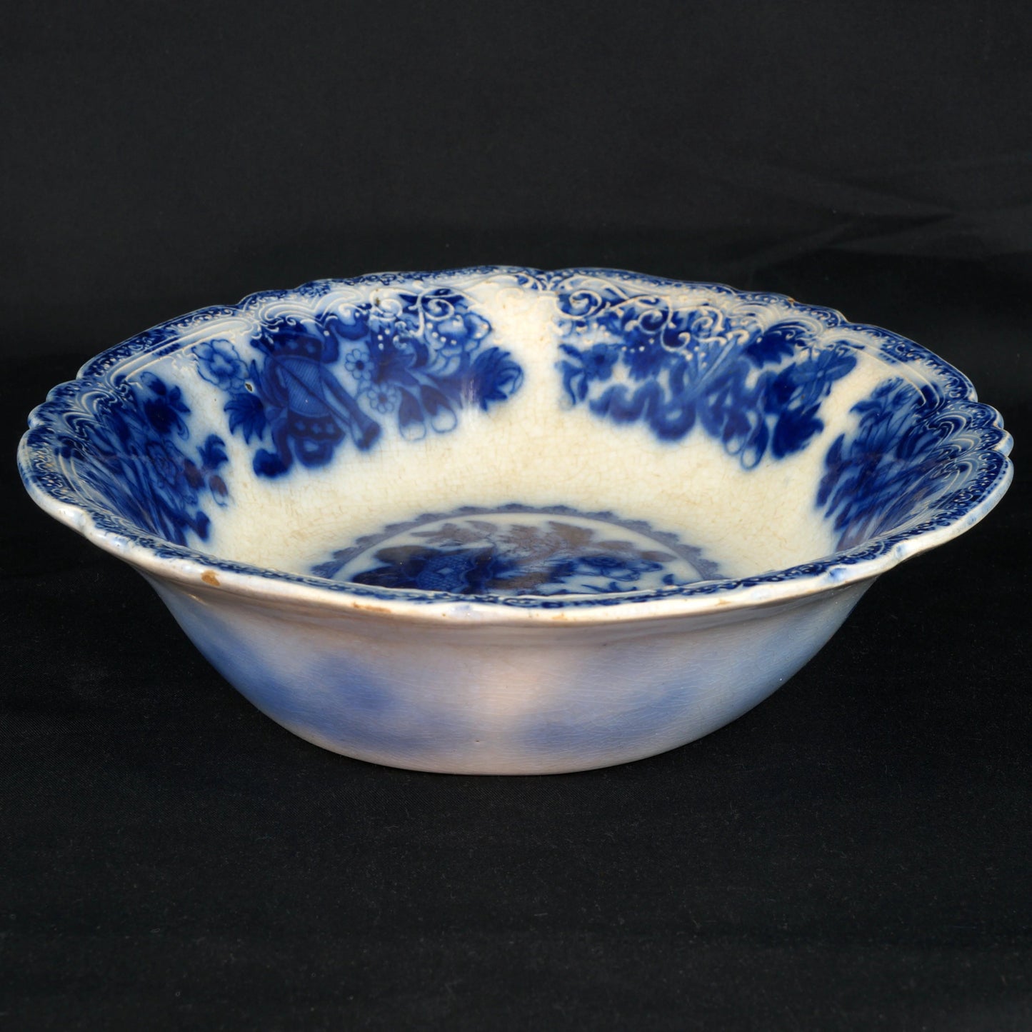 Antique Flow Blue Deep Oval Serving Bowl Meakin Japan Pattern - Bear and Raven Antiques