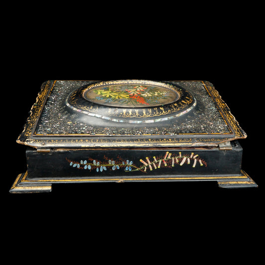 Antique French Papier Mache Lacquer Lap Desk with Inlays 18/19th Century - Bear and Raven Antiques