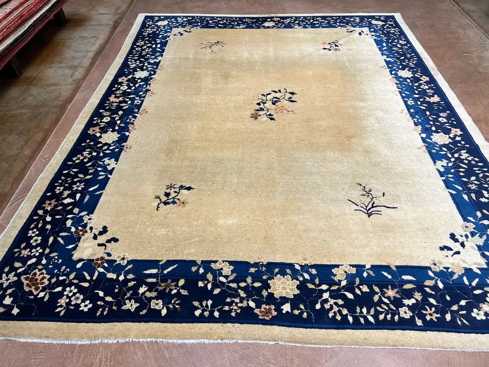 Antique Ivory Chinese Peking Rug 9′ X 12′ - Bear and Raven Antiques