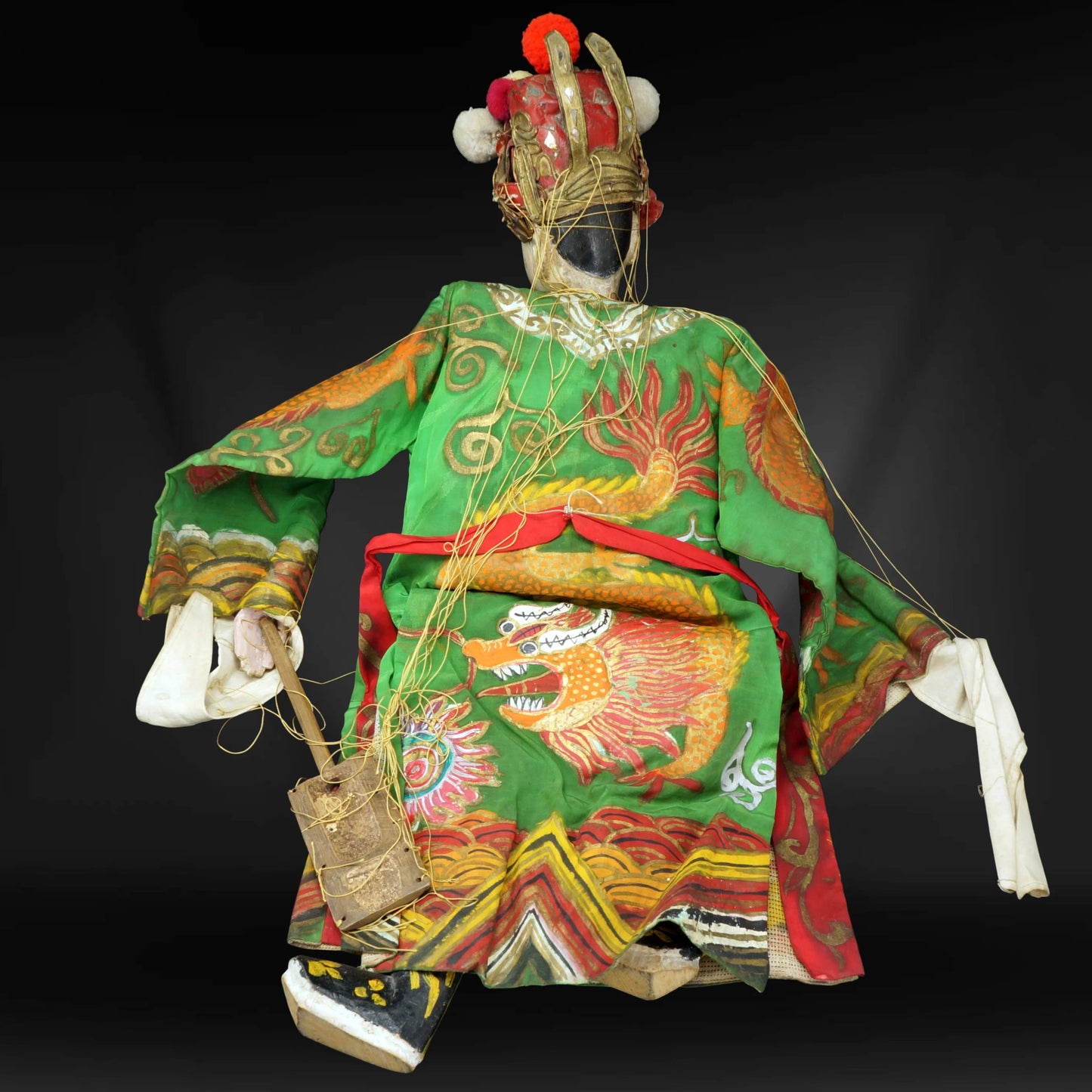 Antique Large Chinese Peking Opera Puppet (26 in) with Dragon Robe Late Qing - Bear and Raven Antiques