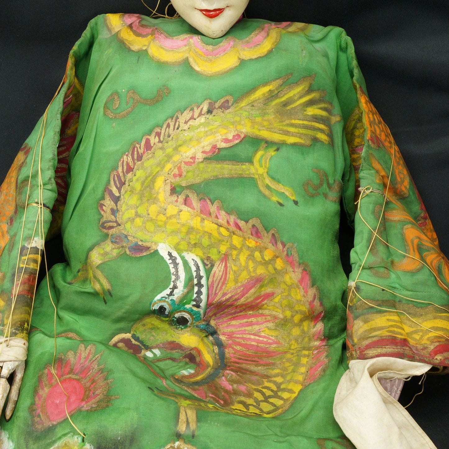 Antique Large Chinese Peking Opera Puppet (26 in) with Dragon Robe Late Qing - Bear and Raven Antiques