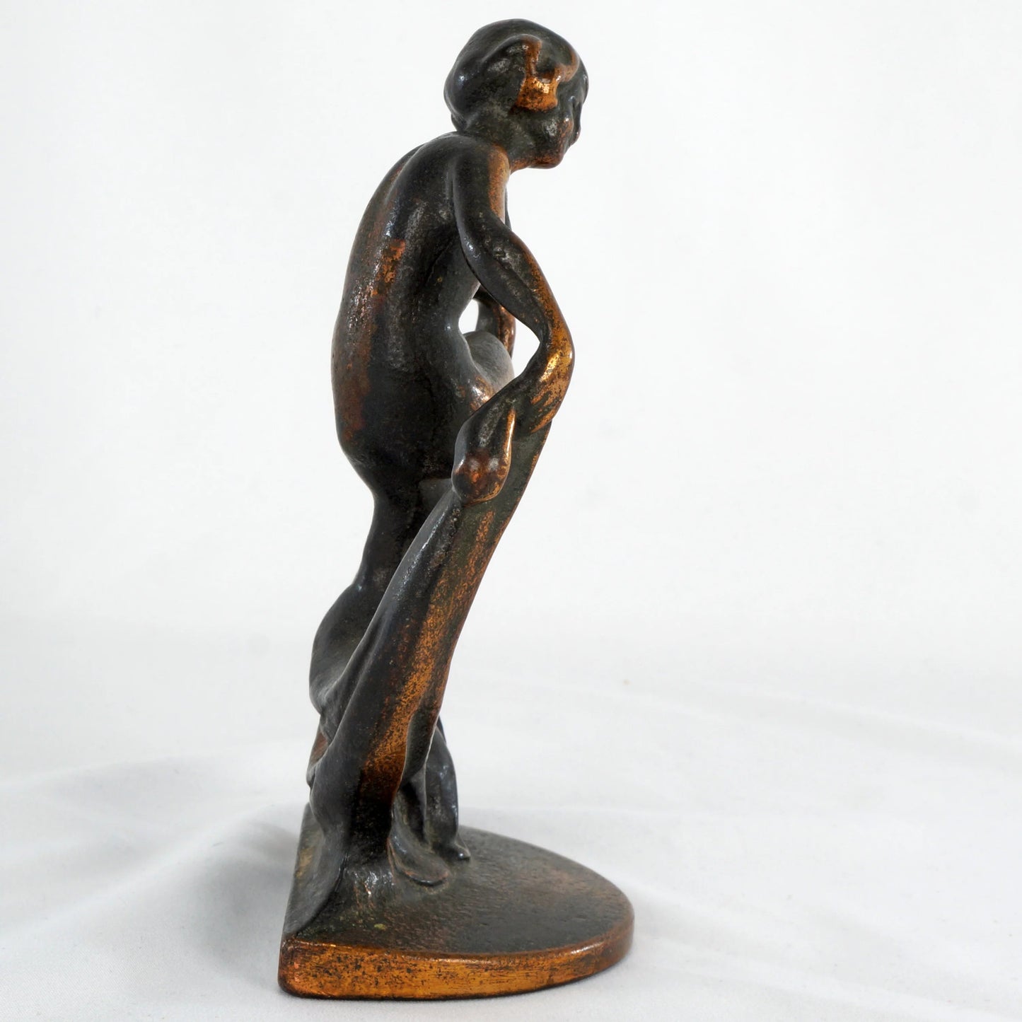 Art Deco Nude Woman Dancer Single Bookend Cast Iron Bronze Finish Circa 1925 - Bear and Raven Antiques