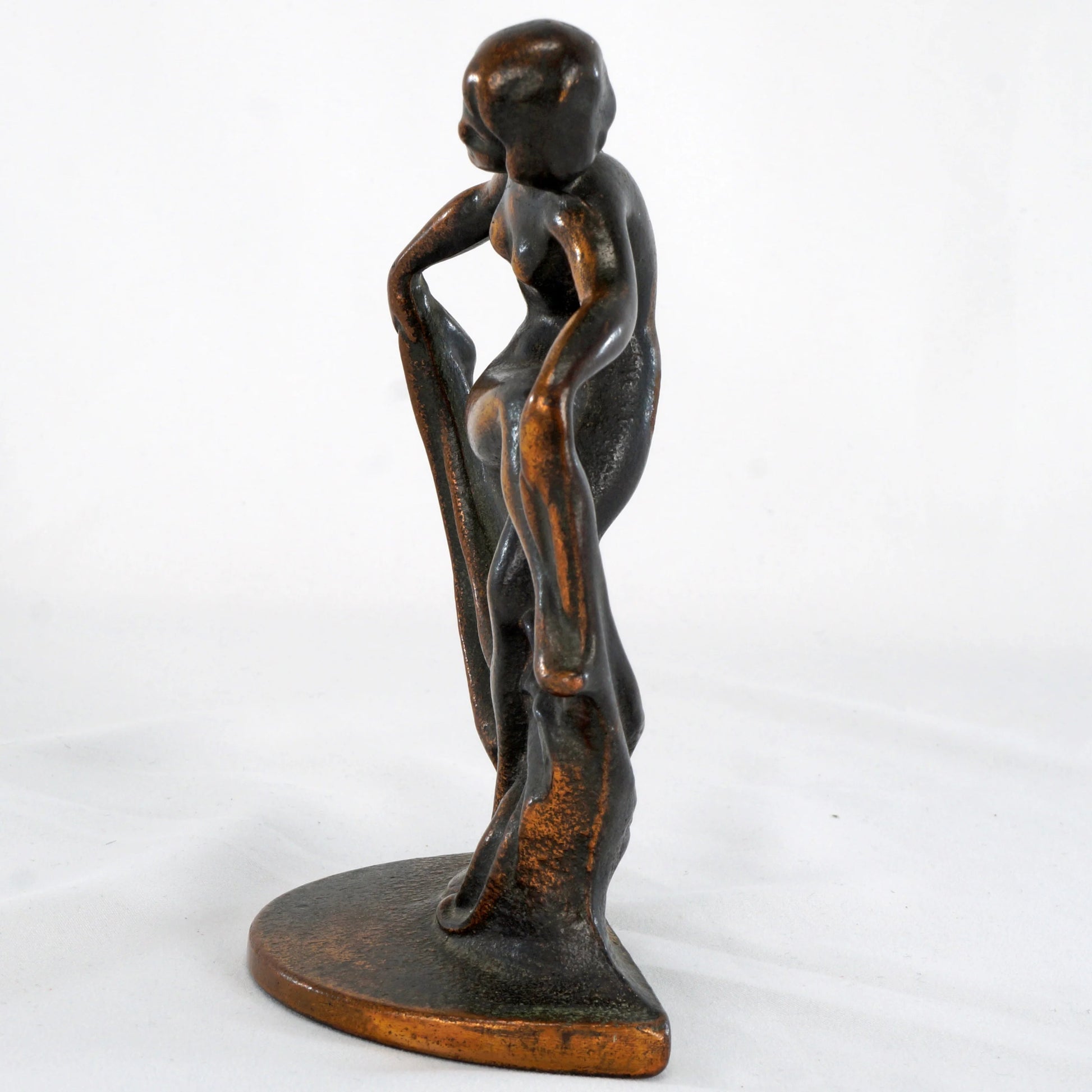 Art Deco Nude Woman Dancer Single Bookend Cast Iron Bronze Finish Circa 1925 - Bear and Raven Antiques