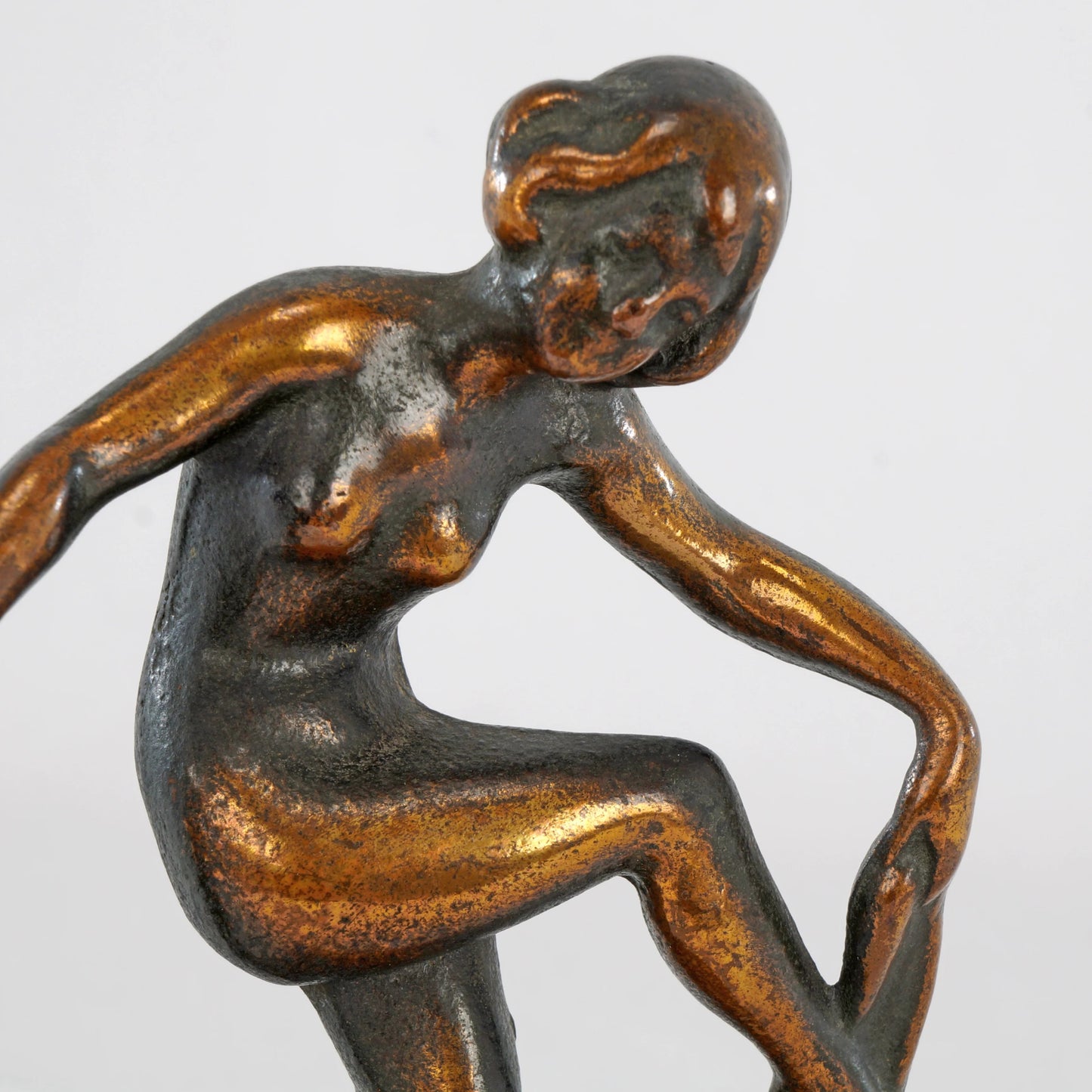 Art Deco Nude Woman Dancer Single Bookend Cast Iron Bronze Finish Circa 1925 - Bear and Raven Antiques