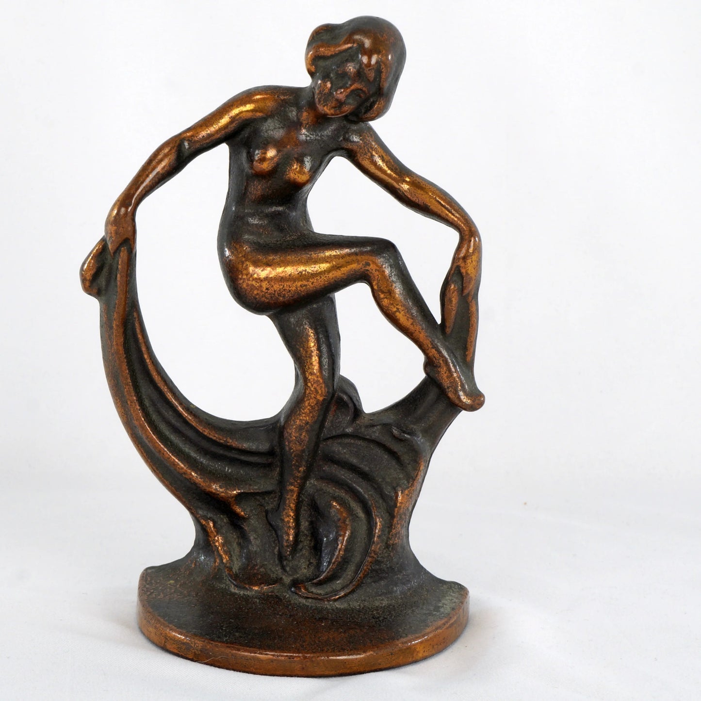 Art Deco Nude Woman Dancer Single Bookend Cast Iron Bronze Finish Circa 1925 - Bear and Raven Antiques