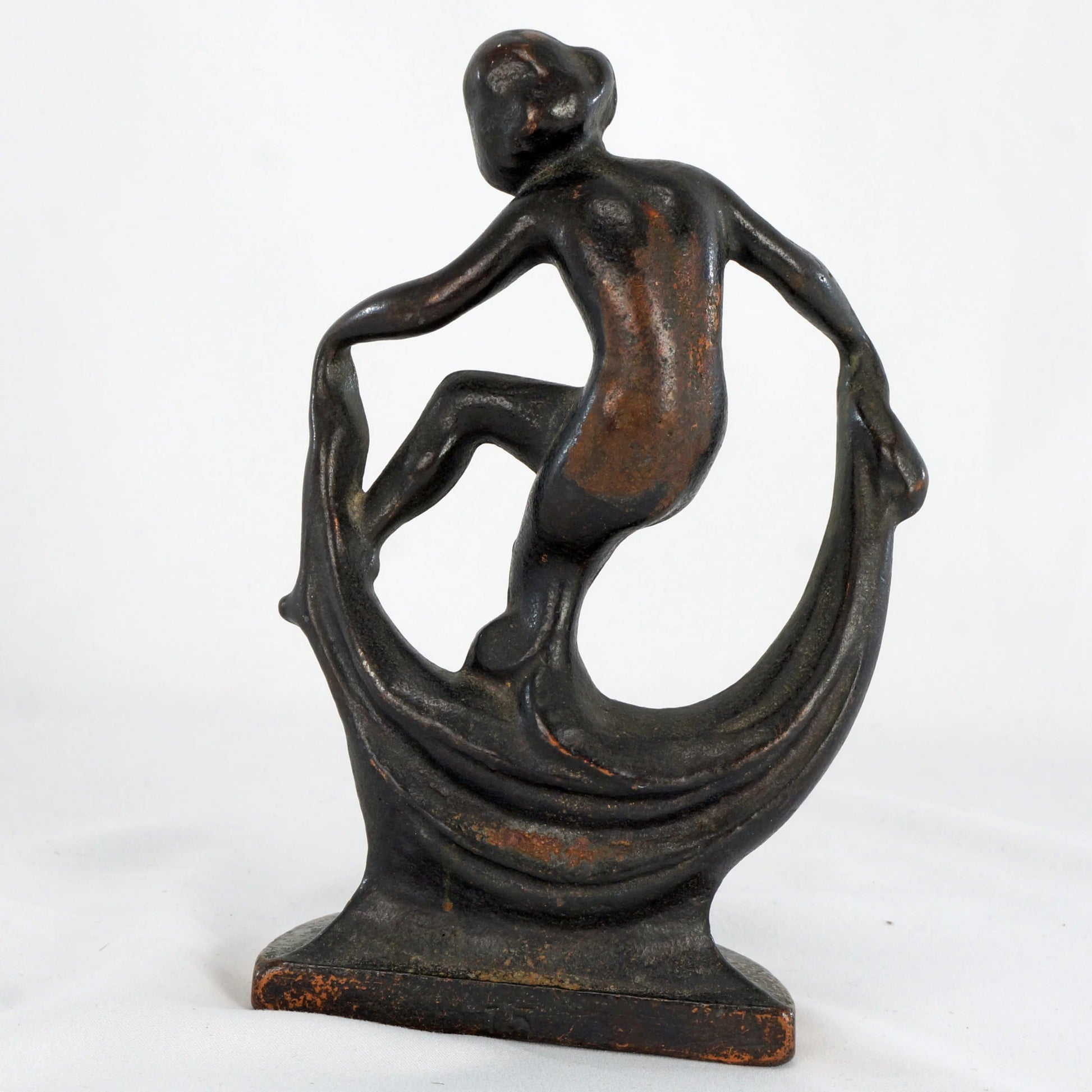 Art Deco Nude Woman Dancer Single Bookend Cast Iron Bronze Finish Circa 1925 - Bear and Raven Antiques