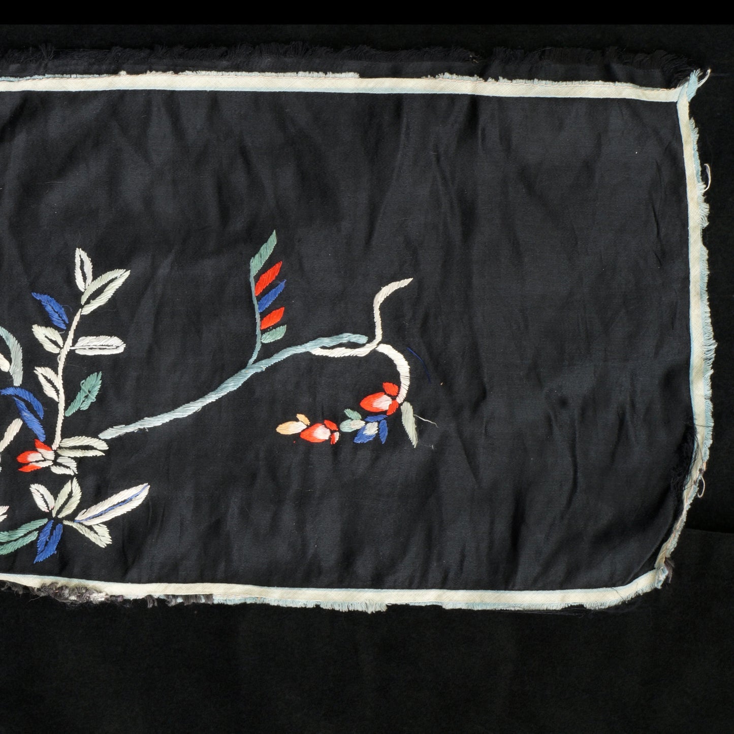 Chinese Black Silk Embroidered Panel Late Qing/Republic - Bear and Raven Antiques