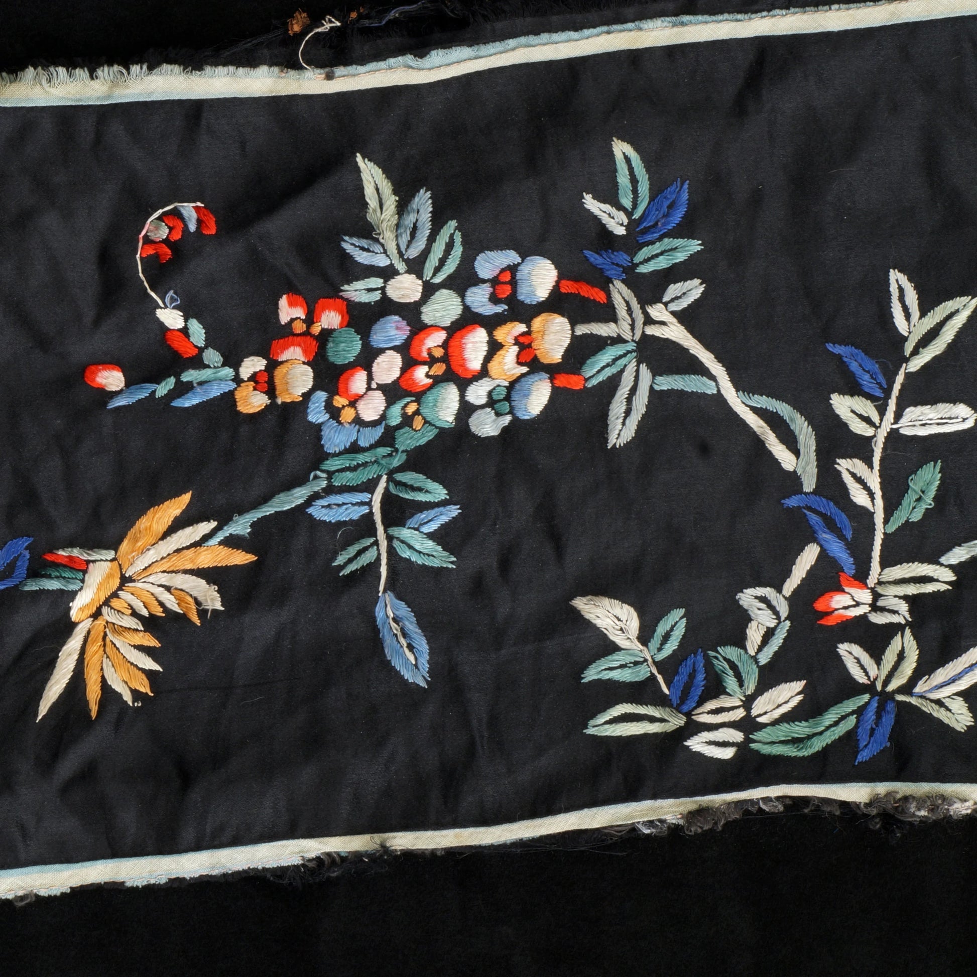 Chinese Black Silk Embroidered Panel Late Qing/Republic - Bear and Raven Antiques