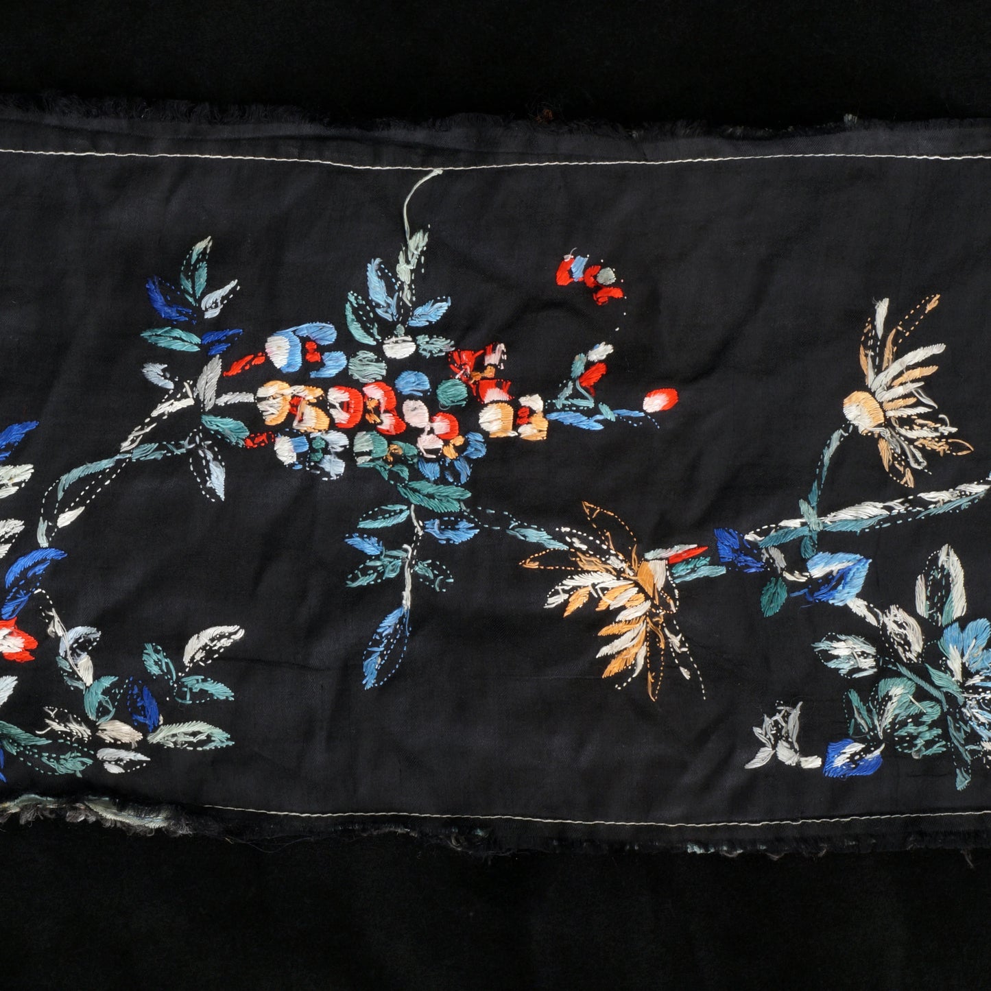 Chinese Black Silk Embroidered Panel Late Qing/Republic - Bear and Raven Antiques