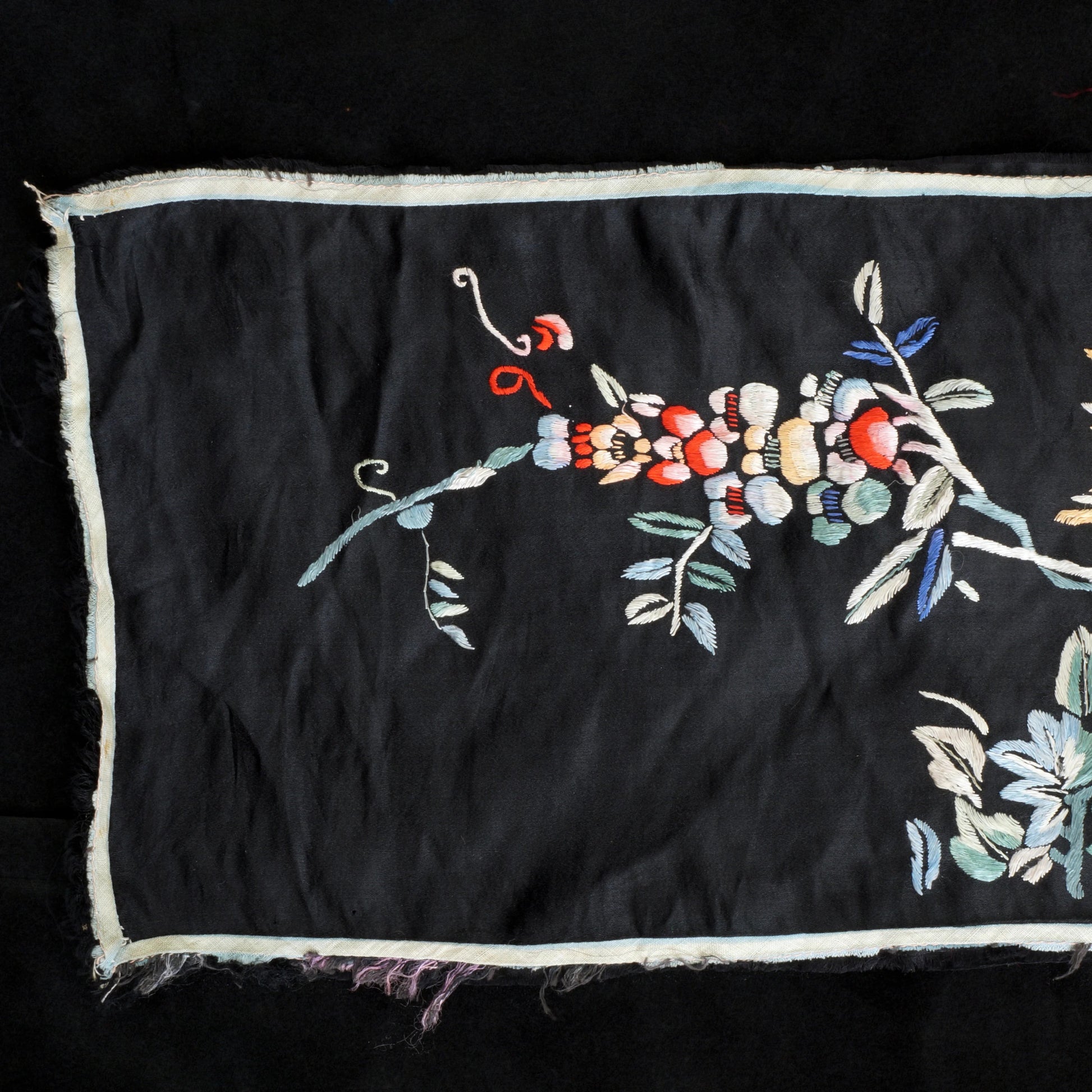 Chinese Black Silk Embroidered Panel Late Qing/Republic - Bear and Raven Antiques