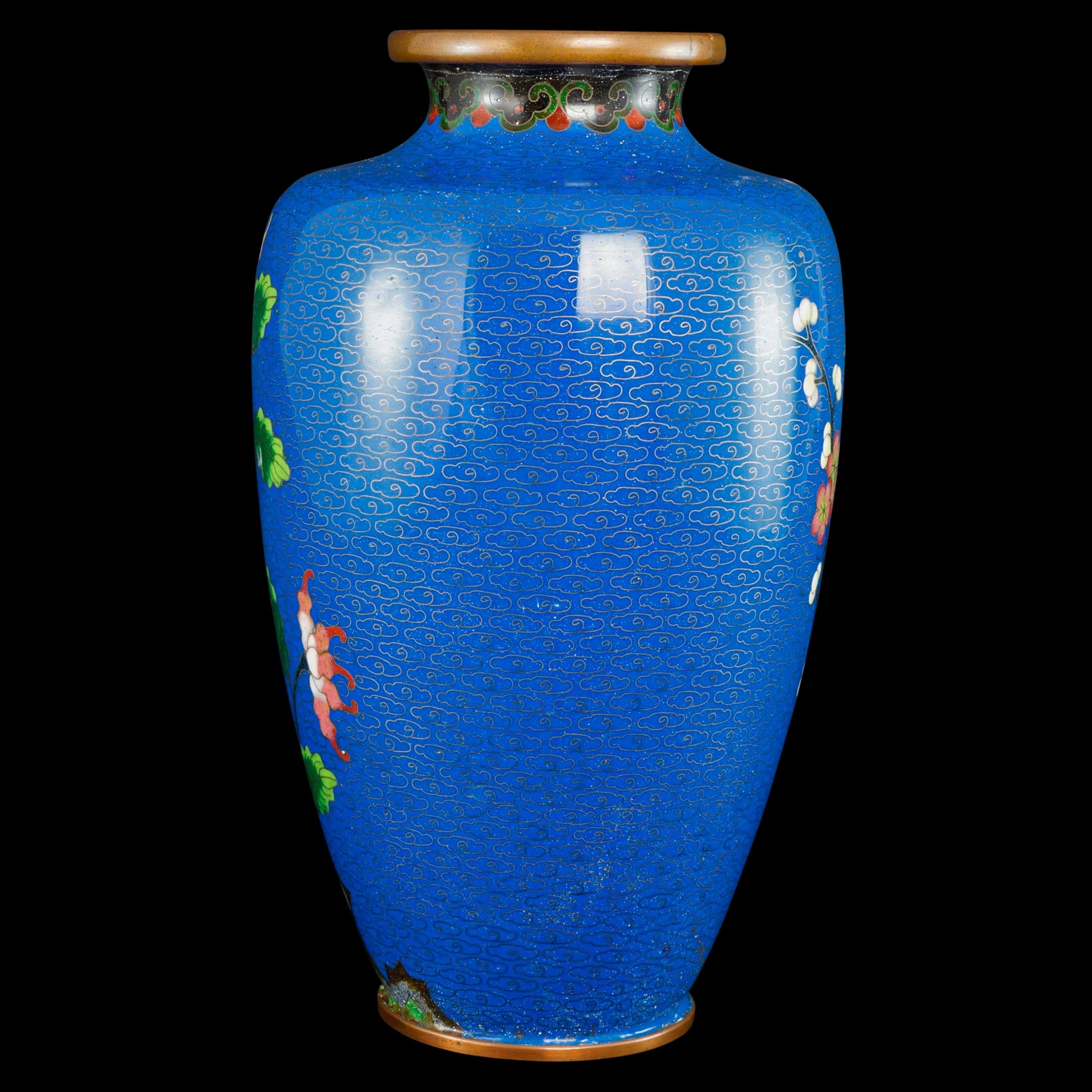 Chinese Blue Cloisonné Floral Vase Republic Period - Bear and Raven Antiques