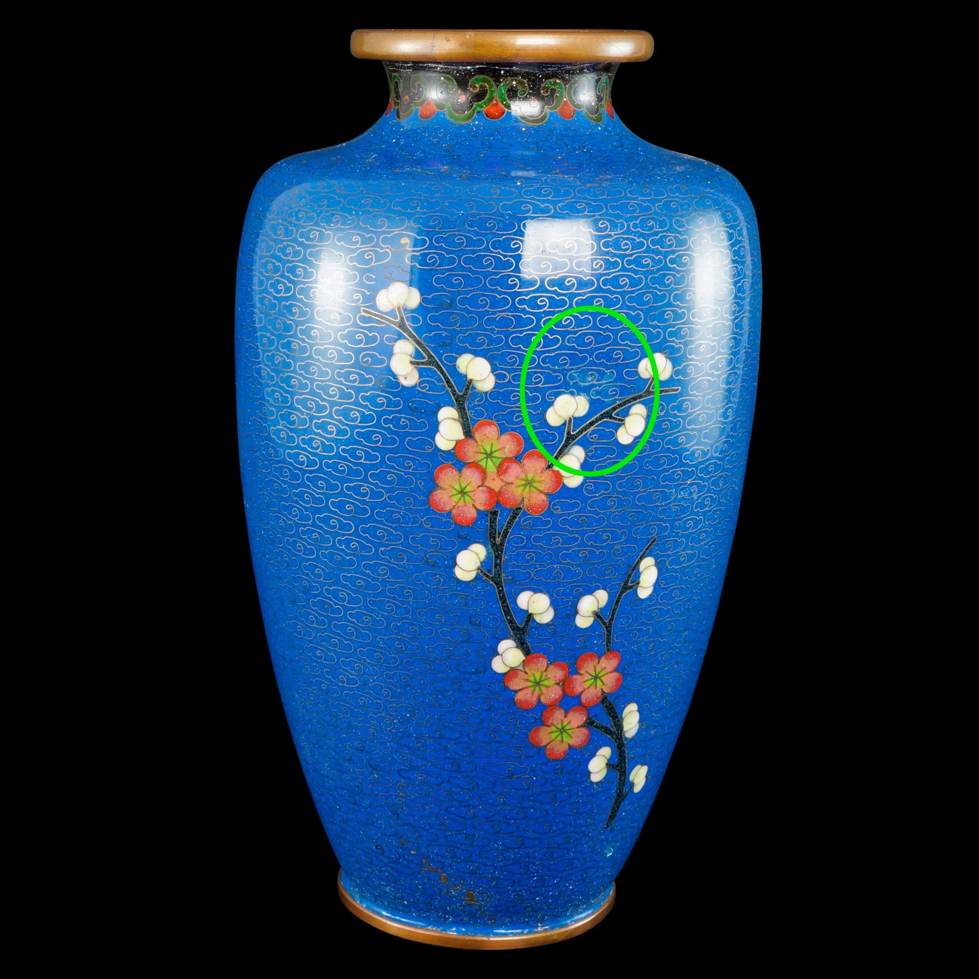 Chinese Blue Cloisonné Floral Vase Republic Period - Bear and Raven Antiques