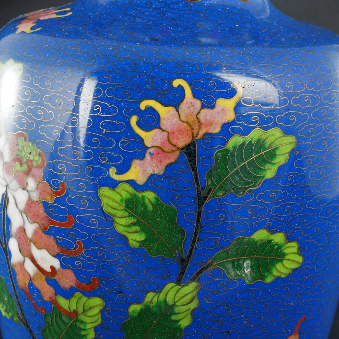 Chinese Blue Cloisonné Floral Vase Republic Period - Bear and Raven Antiques