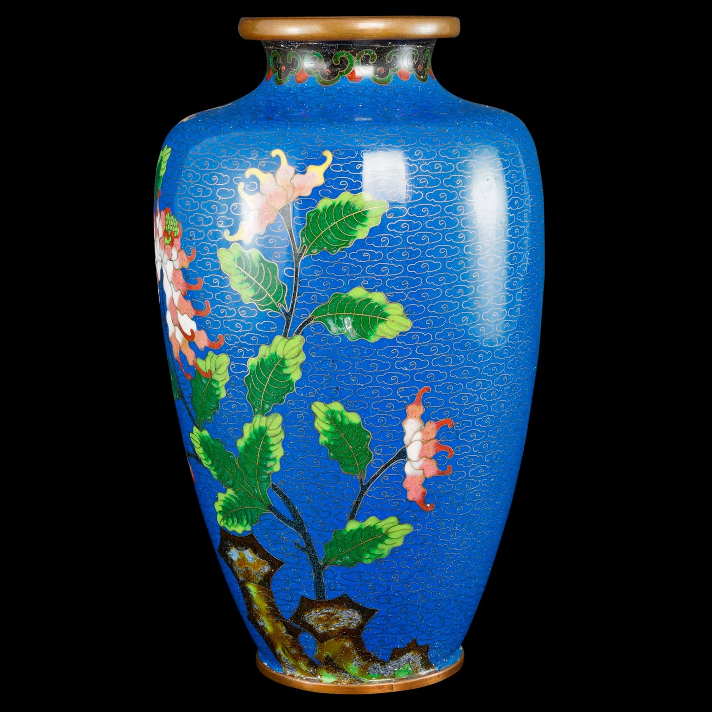 Chinese Blue Cloisonné Floral Vase Republic Period - Bear and Raven Antiques